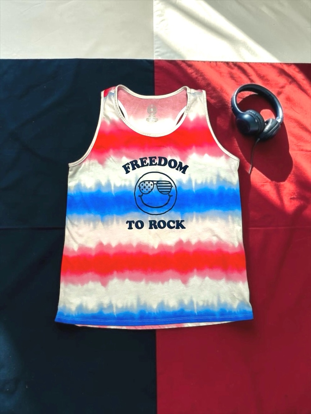 💜 Wonder Nation Boys Freedom to Rock Patriotic Tie Dye Tank Youth XXL 18